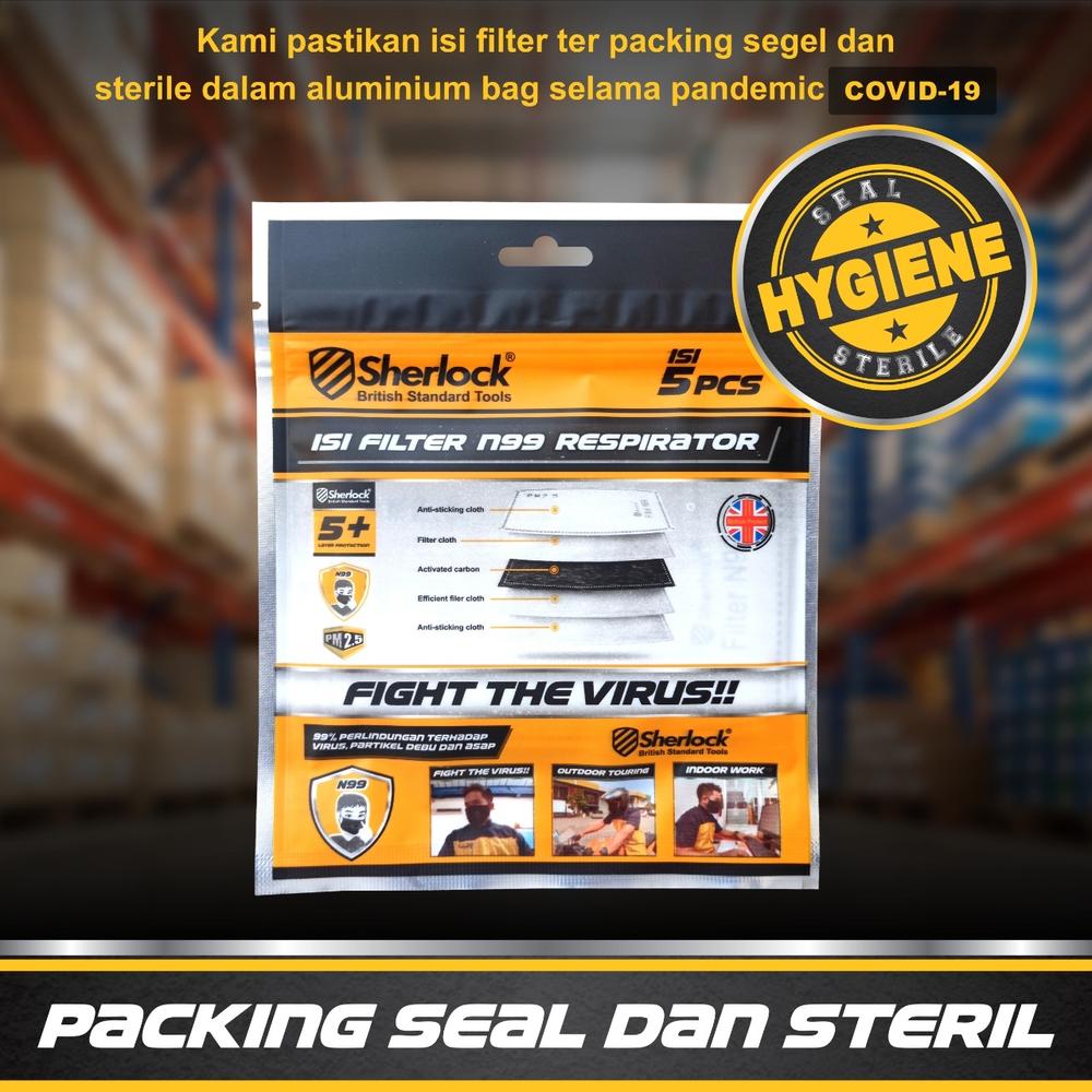 Sherlock Refill Masker Respirator N99 PM 2.5 Carbon Active Isi 5pcs Filter 6 Lapisan Dual Karbon Aktif Menyerap Polusi Efektif
