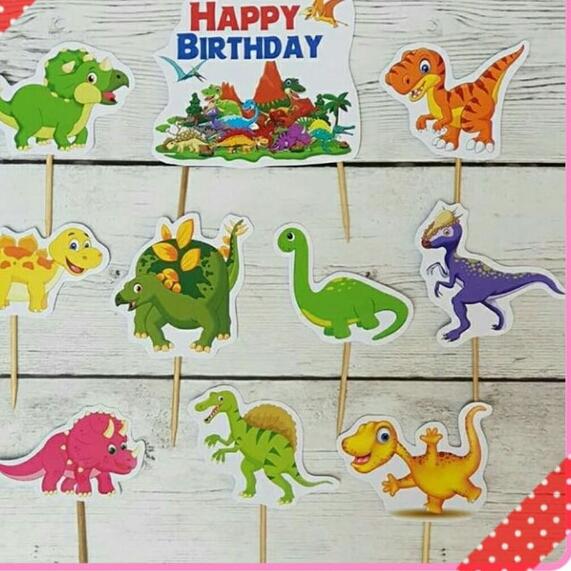 Gambar topper cake hiasan kue ulang tahun karakter dinosaurus dari recht shop Kota Bekasi Tokopedia