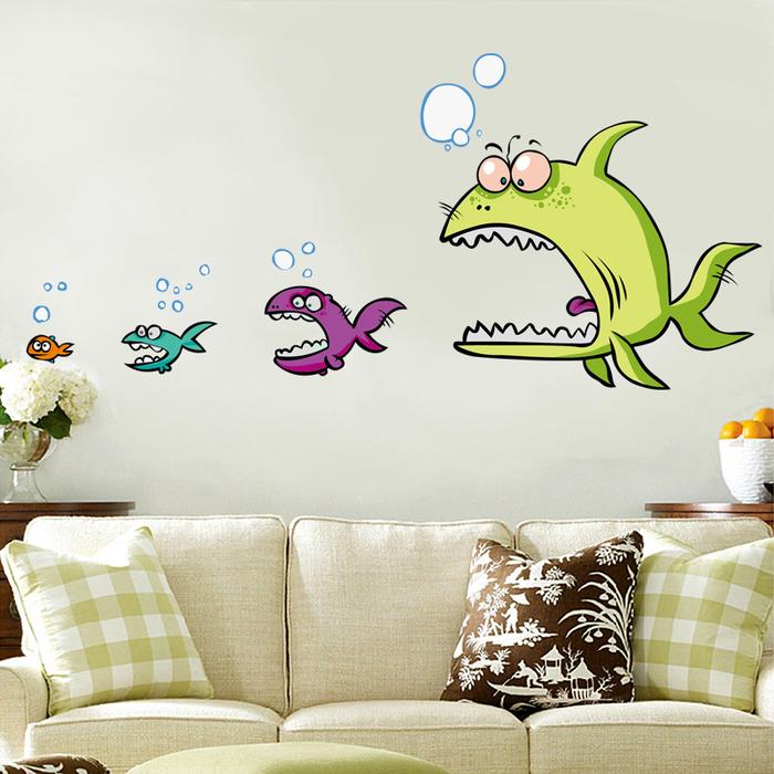 Gambar Stiker Dinding / Kaca / Wall Sticker (Ikan Besar Mengejar Ikan Kecil) dari Dunia Jasmine Kota Surabaya Tokopedia