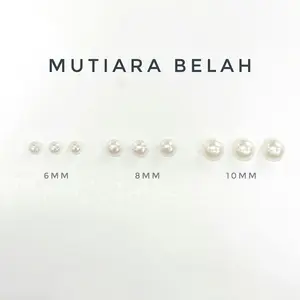 Mutiara Belah 6mm 8mm 10mm half pearl Lubang Dua BW PUTIH