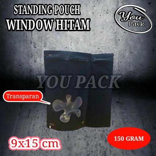 Gambar STANDING POUCH WINDOW HITAM 150 GRAM KEMASAN KOPI-SNACK ZIPPER dari You Pack Kota Surabaya Tokopedia