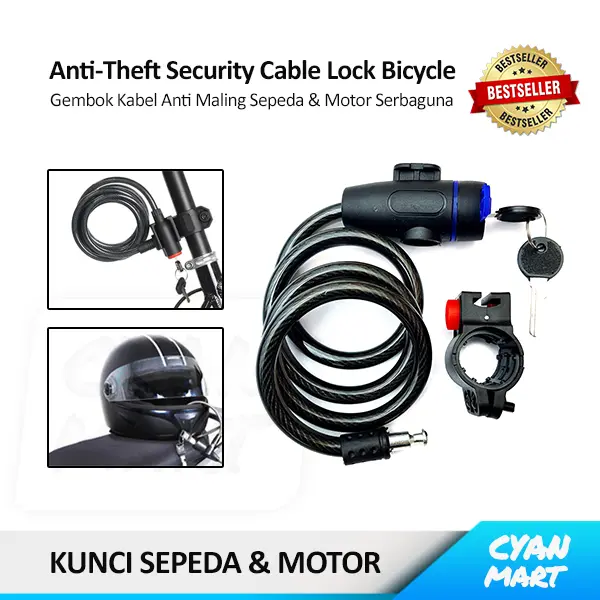 Gembok Sepeda Cable Lock Security Kabel Kunci Anti Maling Motor Helm
