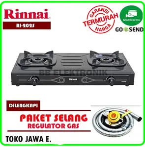 HARGA HEMAT KOMPOR GAS RINNAI RI-202S Kompor Gas 2 Tungku Teflon + Selang Paket Regulator