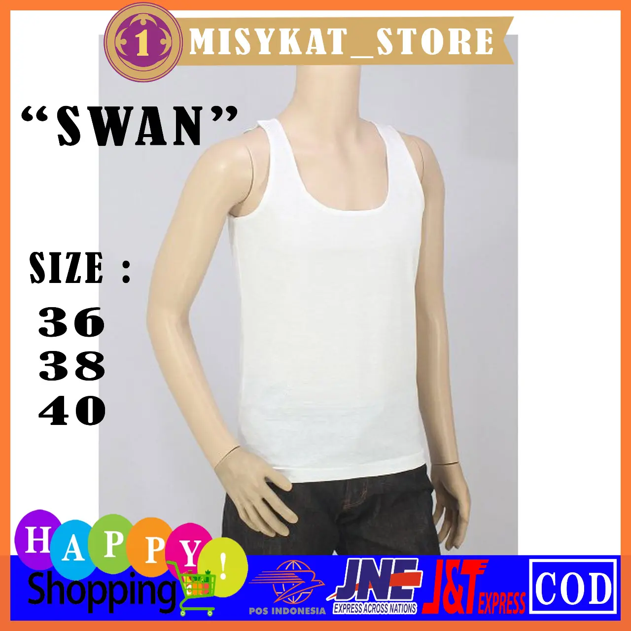 SINGLET KAOS DALAM PRIA PUTIH POLOS DALAMAN SIZE 36 38 40 MEREK SWAN