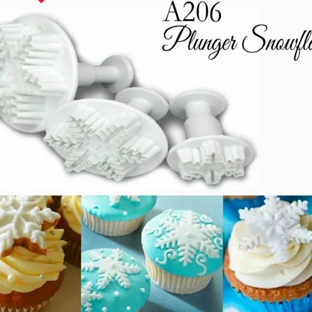 CK165 PLUNGER SNOWFLAKES 3 PCS A206 FONDANT ART CLAY CETAKAN DEKORASI kue Kitchenware Set