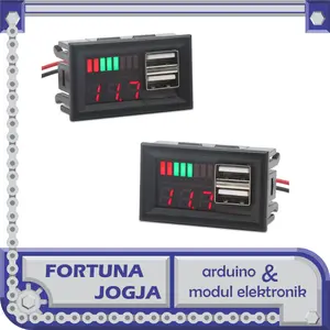 Voltmeter Indikator Baterai 12V dengan Dual USB Output 5V 2.1A