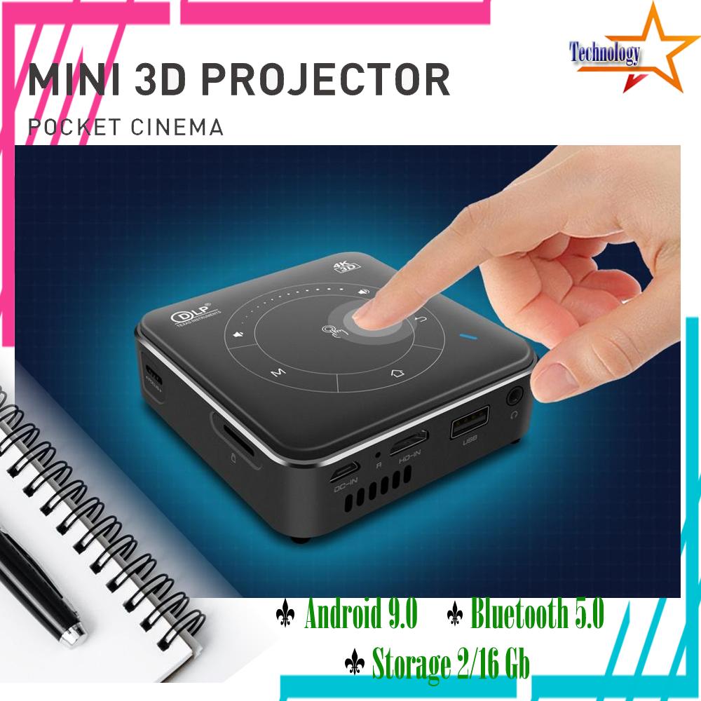 4K Mini Proyektor Portable 2/16Gb Android 9.0 Support 3D/WIFI/BT 5.0