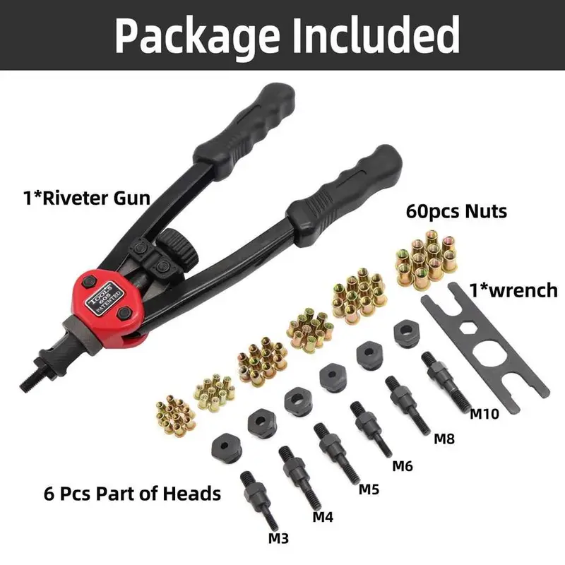 1Set Auto Riveting Tool Nut / Gun Riveter Blind Hand Heavy /Tang Rivet 4