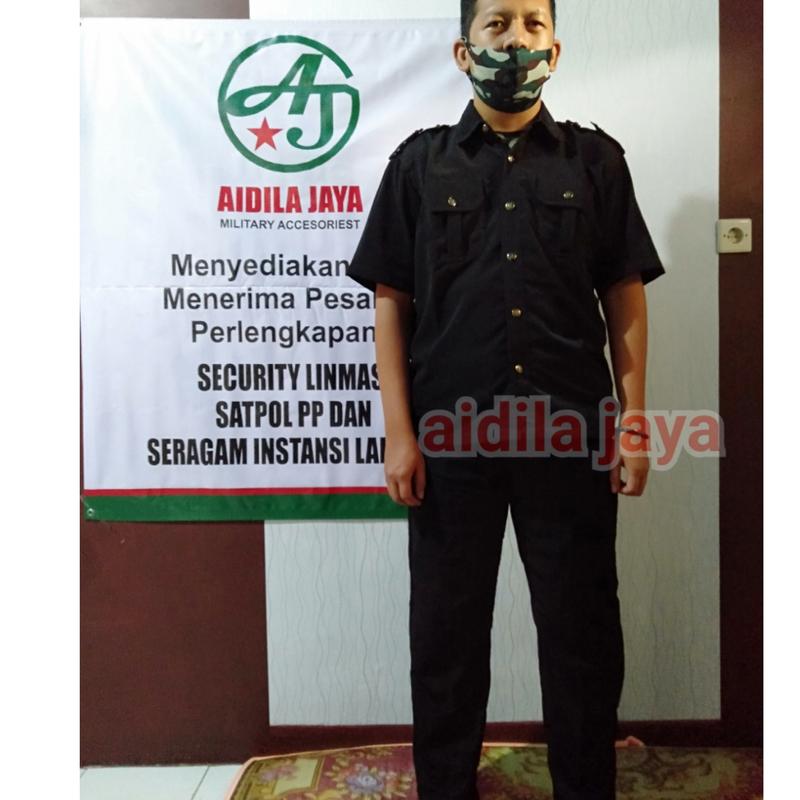 Seragam safari security hitam dan biru lengan pendek 1
