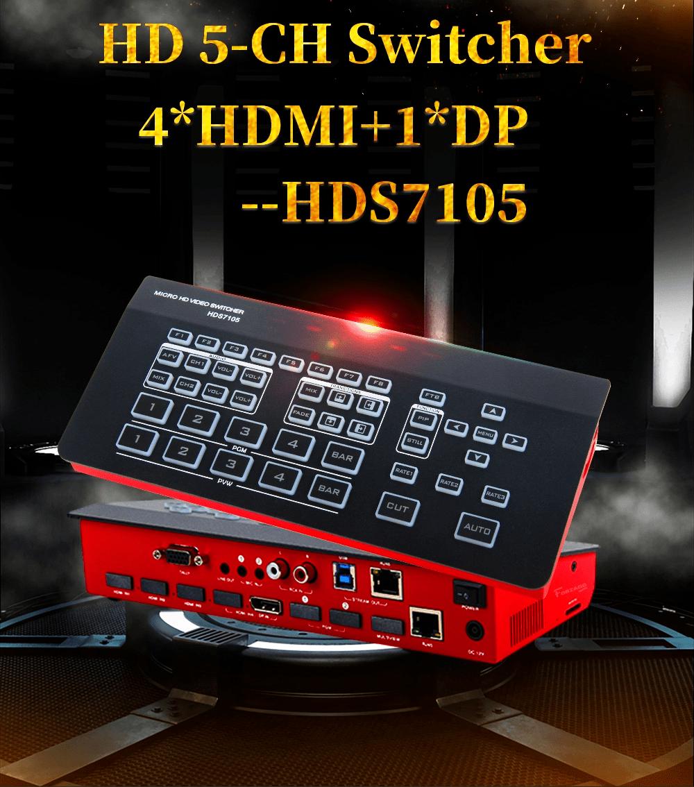 Mini Switcher 4 HDMI 1 DP (Input) Multi-Viewer For Live Stream 1080P