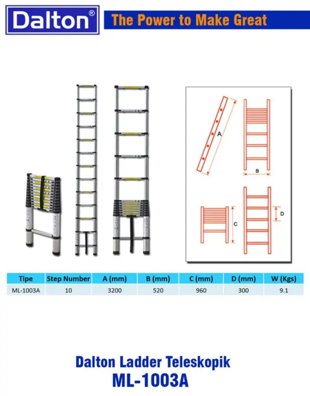 Tangga Lipat Teleskopik 3.2m Single Telescopic Ladder 3.2m 1