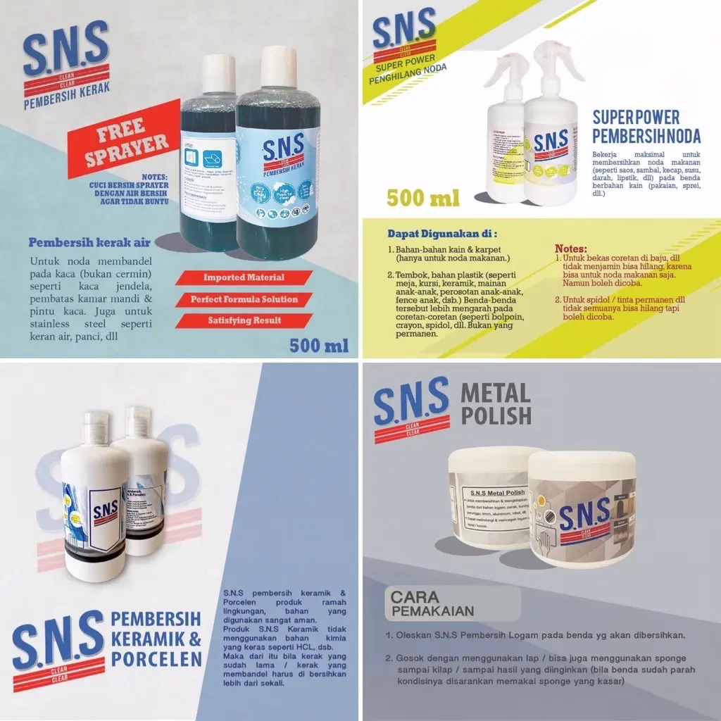 SNS Pembersih Kerak Stainless Steel dan Kaca 500ml (FREE SPRAY)