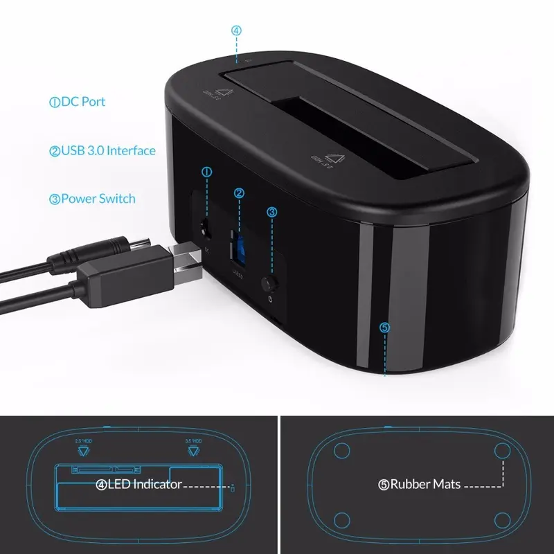 ORICO 6218US3 USB3.0 Docking Station for HDD/SSD 2.5" & 3.5" SATA 3
