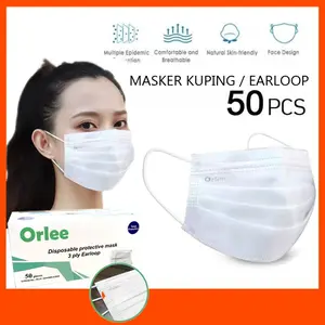 Masker 3 ply putih White Orlee Medis 3ply Earloop isi 50pcs masker