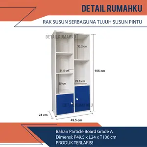 Rak Buku 7 kotak susun tingkat Serbaguna Pintu Putih Minimalis
