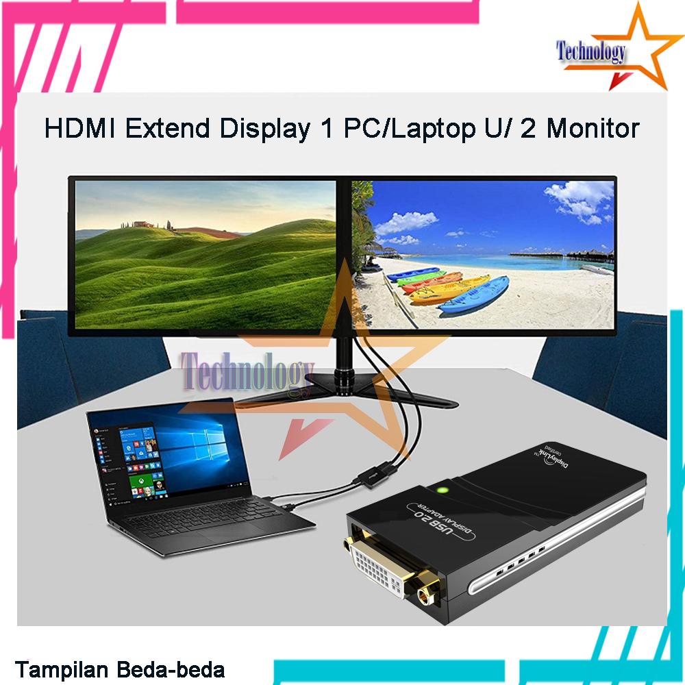 USB 2.0 to VGA/DVI/HDMI Extend Display 1 PC Untuk 2 Monitor External