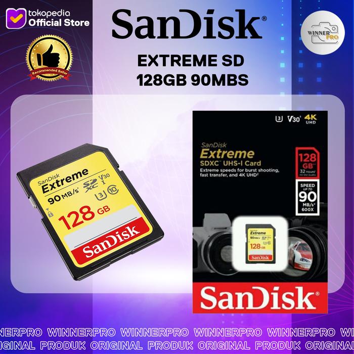 Gambar MEMORY SANDISK EXTREME SD 128GB 90MBS - MEMORY CARD SANDISK dari Winnerpro.id Kota Administrasi Jakarta Utara Tokopedia