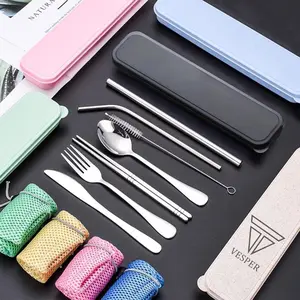 Paket lengkap sendok garpu sumpit pisau sedotan stainless cutlery set