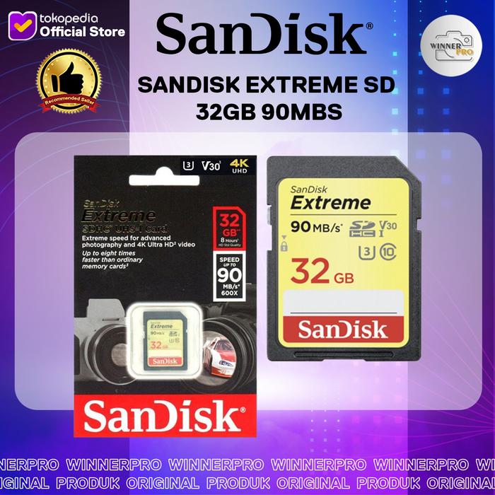 Gambar MEMORY SANDISK EXTREME SD 32GB 90MBS - MEMORY CARD SANDISK dari Winnerpro.id Kota Administrasi Jakarta Utara Tokopedia