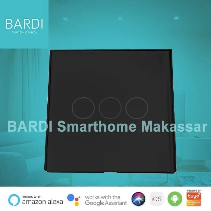 BARDI Smart Wall Switch EU 3 Gang Black Saklar Lampu Stop Kontak WiFi