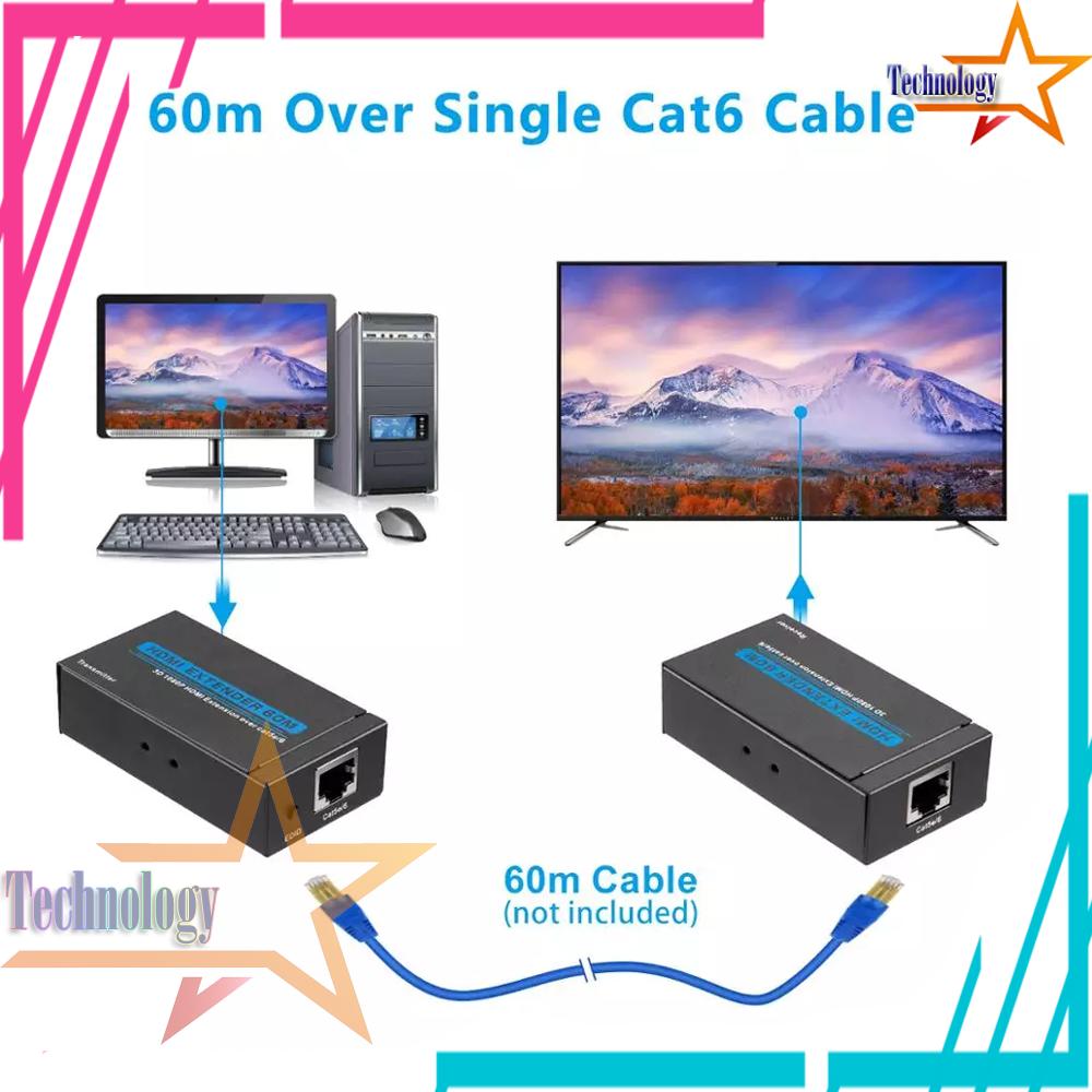 HDMI Transmitter Receiver Extender 60 M Over CAT 5E/6 1080P