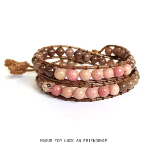 gelang magus sunstone dan rhodonite dua lilit