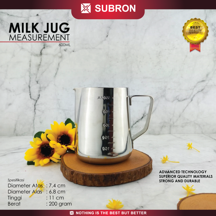 Gambar SUBRON Milk Jug Measurement 600ml Pitcher dengan Garis Ukur Stainless dari SUBRON KITCHENWARE Kab. Bandung Tokopedia