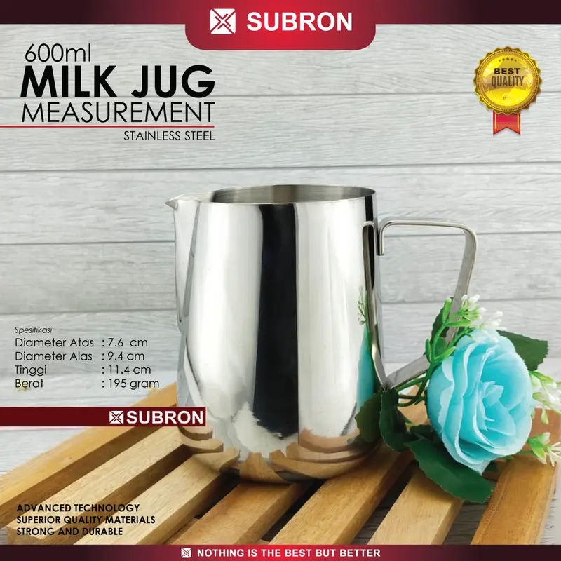 SUBRON Milk Jug Pitcher Latte Art Jug Polos 600 ml Stainless Steel 1