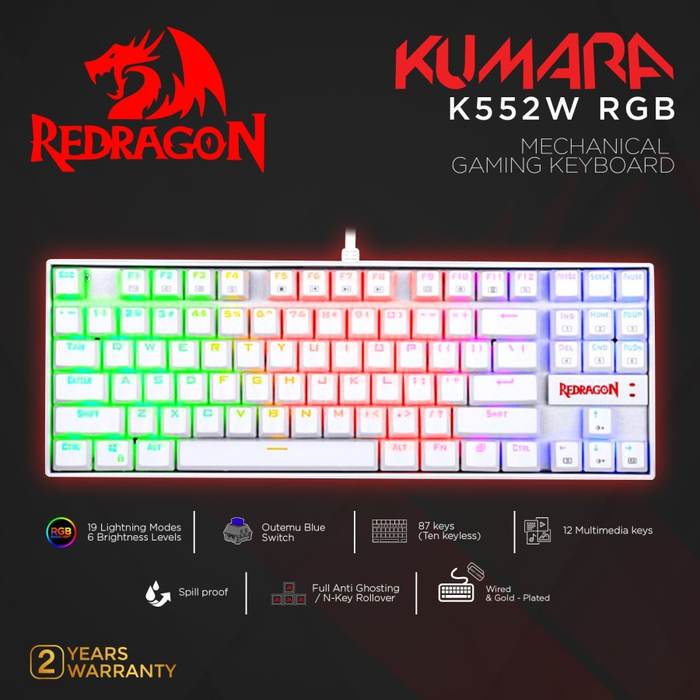 Gambar Redragon Gaming Keyboard Mechanical RGB KUMARA WHITE - K552W-RGB - BLUE SWITCH dari SUPERMASSIVE INDONESIA Kota Administrasi Jakarta Utara Tokopedia