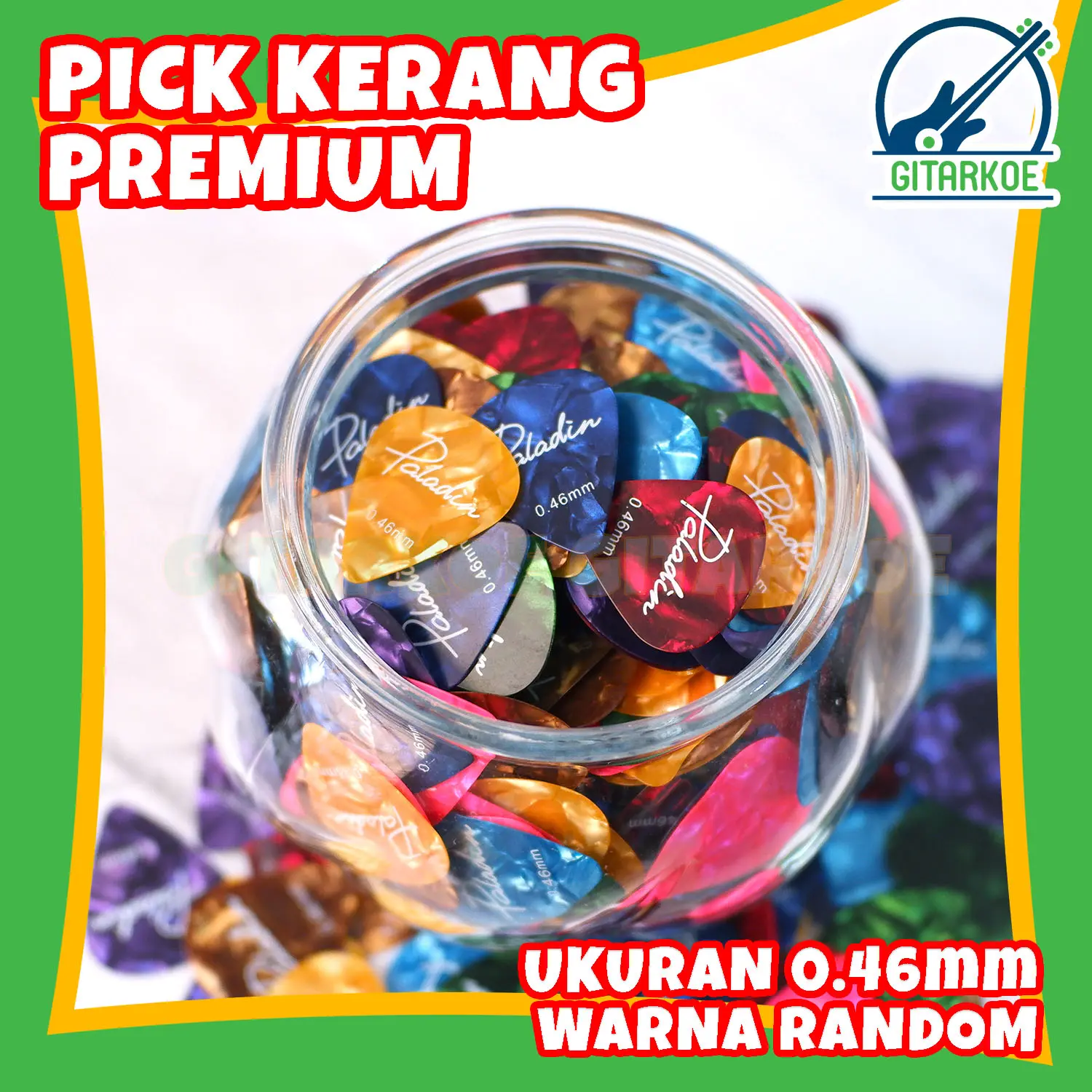Pick Gitar Pik Kerang 0.46mm Paladin ECER WARNA RANDOM Pick Celluloid