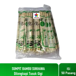 Isi 50 Pasang Sumpit Bambu Sukhawa / Sumpit Sukhawa Plus Tusuk Gigi