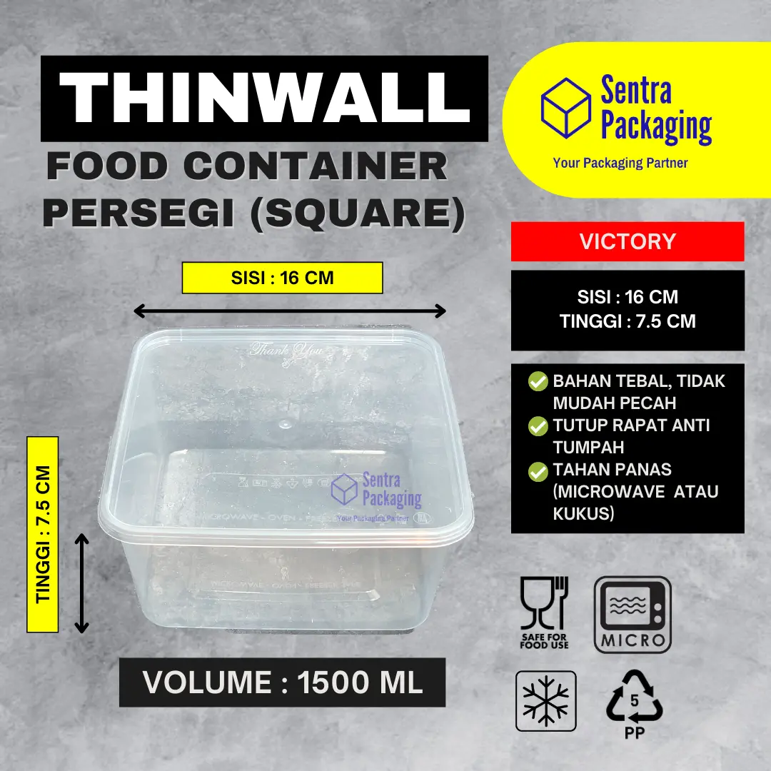 Kotak Makan Plastik 1500ml / Thinwall / Food Container - VICTORY -ECER