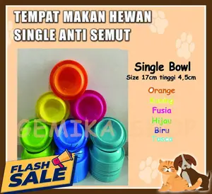 GemikaShop TEMPAT MAKAN ANJING DAN KUCING SINGLE BOWL ANTI SEMUT Diameter 17cm Tinggi 4,5cm Warna Orange Kuning Biru Ungu Fusia ISI 6PCS