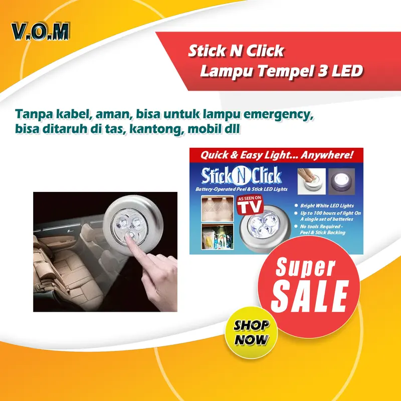 Stick N Click Lampu Tempel 3 LED / Stick Touch Lamp 0