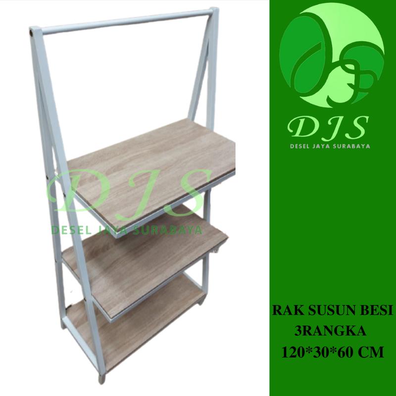 rak susun 3 rangka besi / rak sudut / rak kayu / rak serbaguna - Shop ...