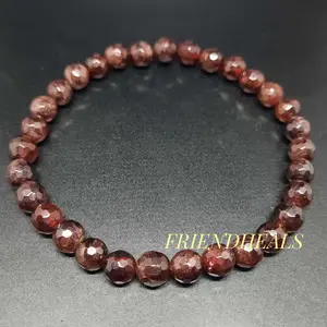 Gelang Batu Alam Natural Red Garnet Cutting/Faceted 6mm