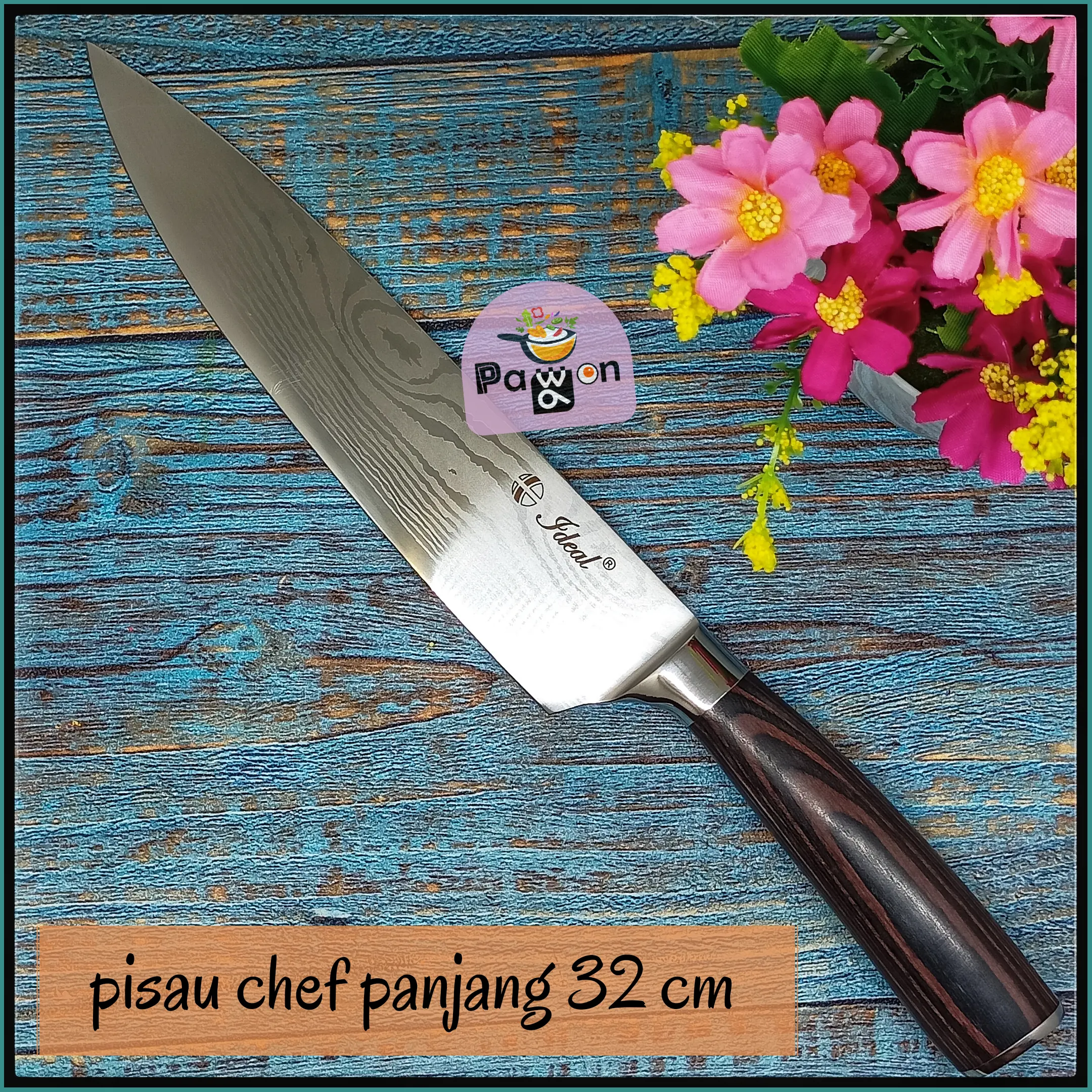 Pisau Dapur Baja - Pisau Chef Damascus Motif Panjang 32 cm K705