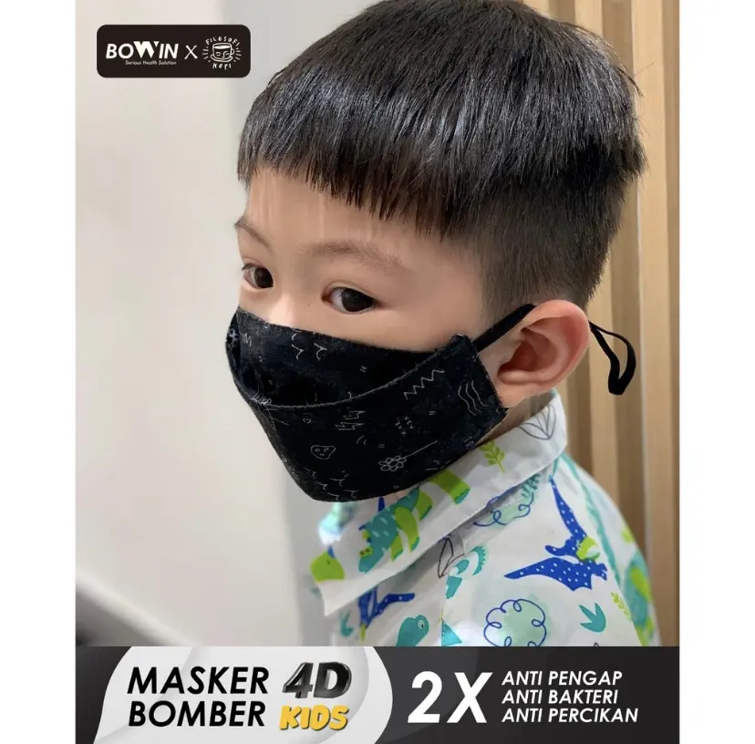 Masker Anak Bomber [Bowin X Filkop] Kid Size - (Masker Anak 4 Lapis)
