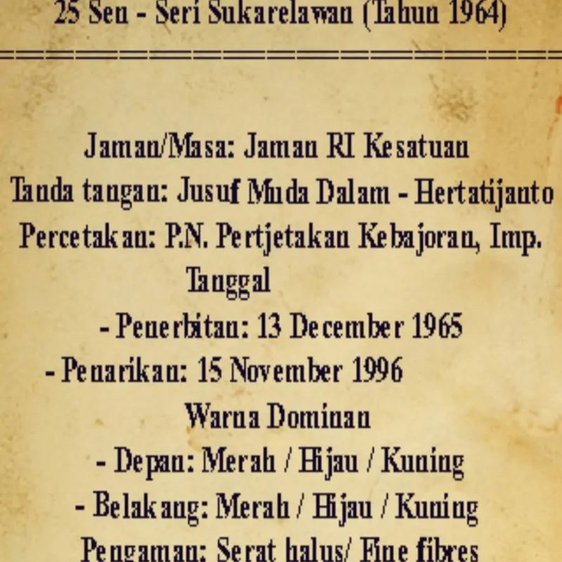 uang kuno 25 sen seri sukarelawan atau dwikora 1