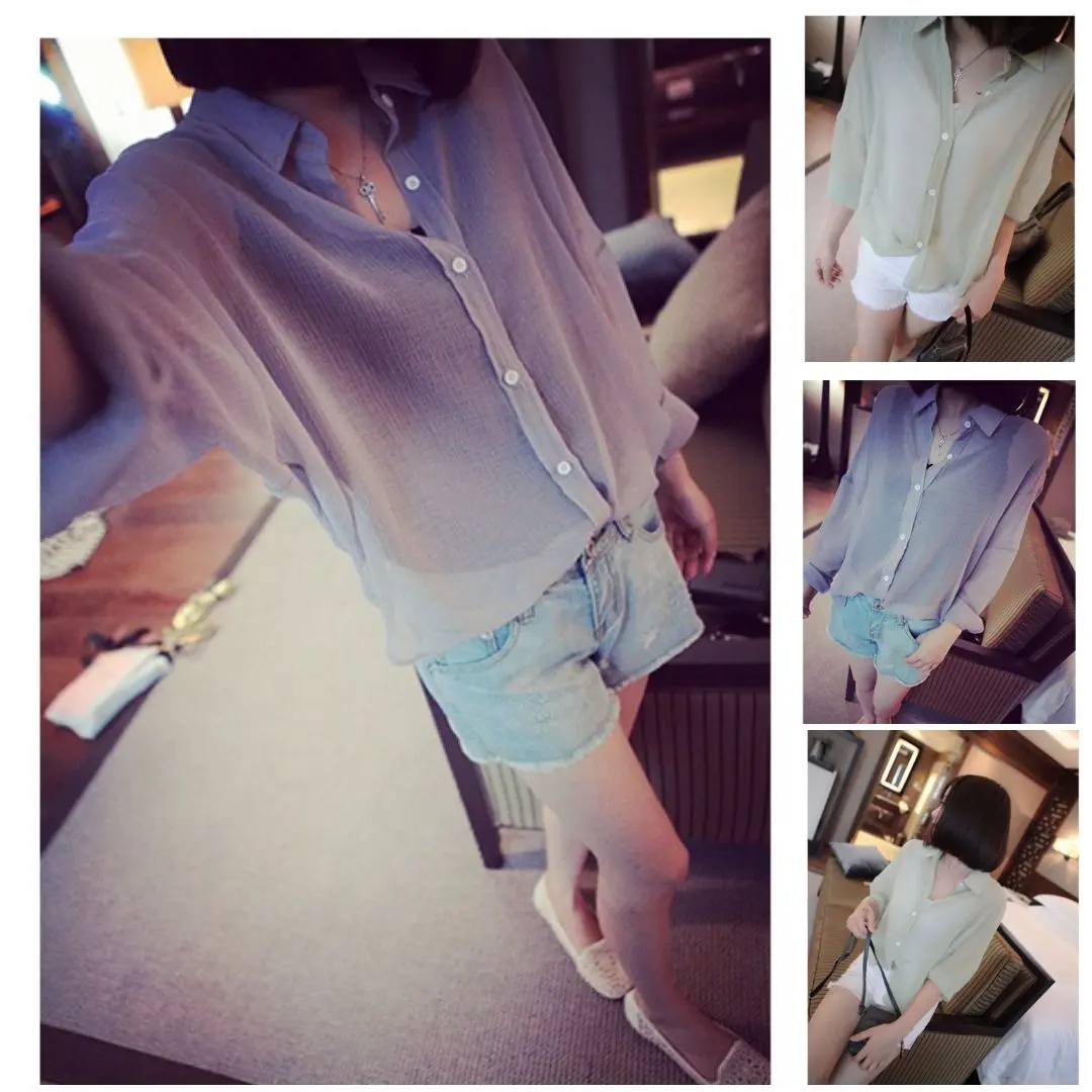 KEMEJA WANITA POLOS MODEL CHIFFON TRANSPARAN IMPORT PREMIUM