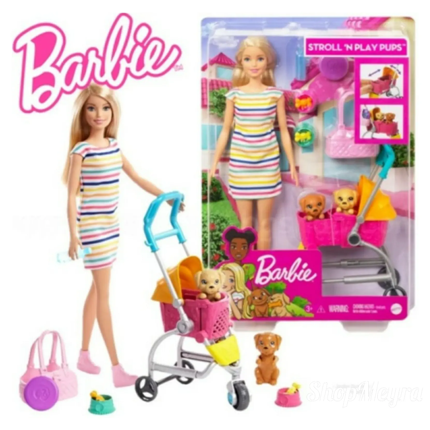 Barbie Stroll n Play Pups Doll Playset - Mainan Boneka Anak
