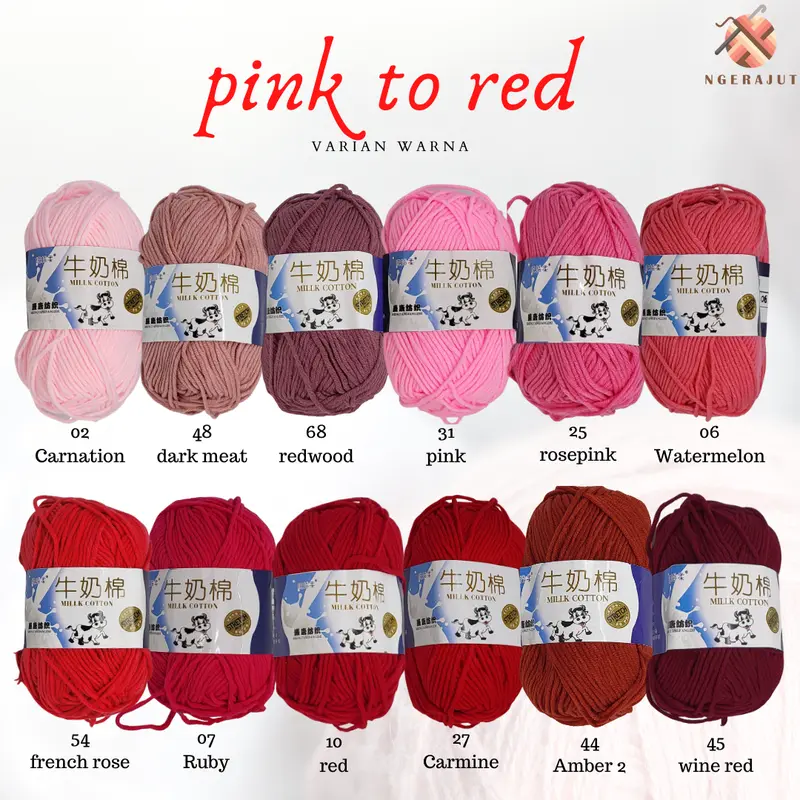 Benang Rajut Katun Milk Cotton - Varian Warna Pink Merah 1 3