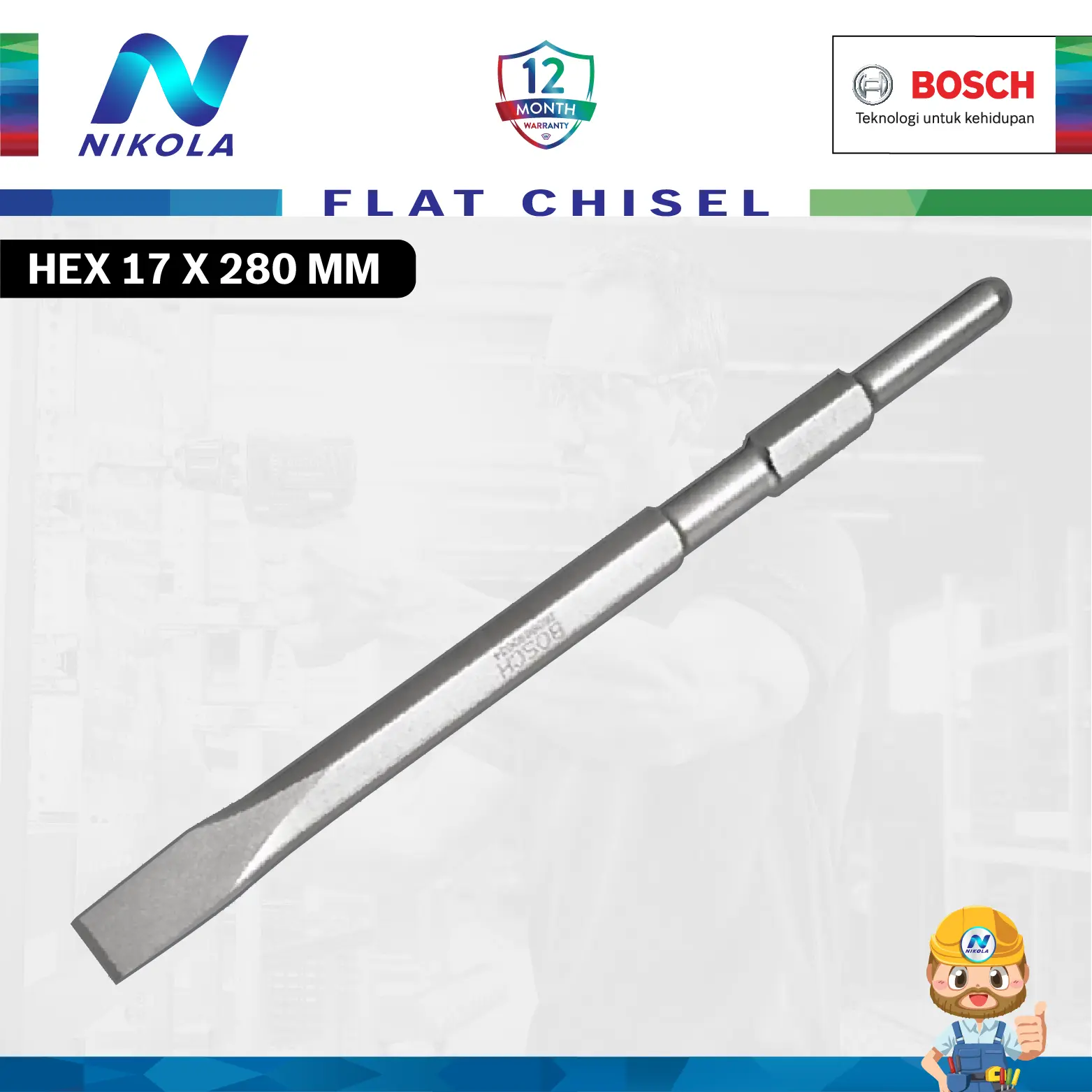 Mata Bobok Pahat Bosch Hex Flat Chisel - 17 x 280 mm - 885