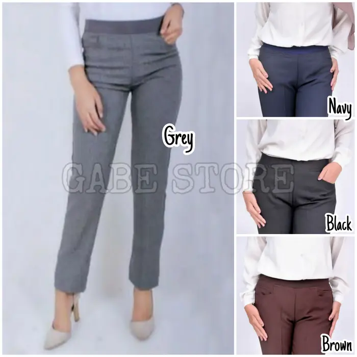 Gambar Celana Kerja Wanita Pinggang Karet Celana Kantor Wanita Jumbo Size -5L dari GABE OFFICIAL STORE Kab. Pekalongan 4 Tokopedia
