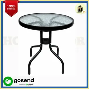 Soleil Meja Teras Sisi 51x50 Cm - Hitam / meja kaca bulat / meja taman