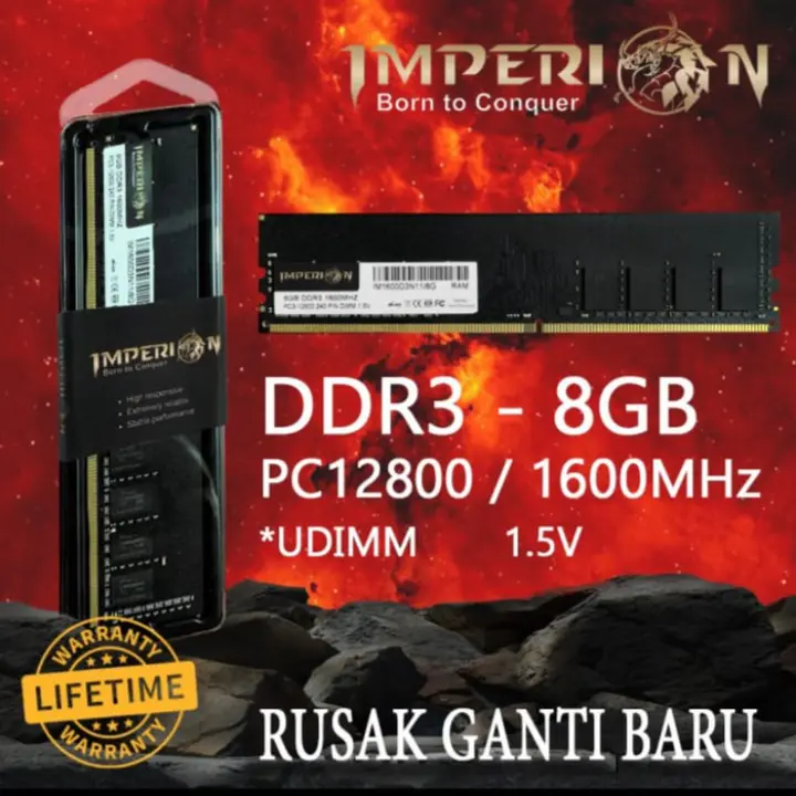 RAM IMPERION DDR3 8GB 1600 MHz PC12800 RAM PC LONGDIMM GARANSI RESMI
