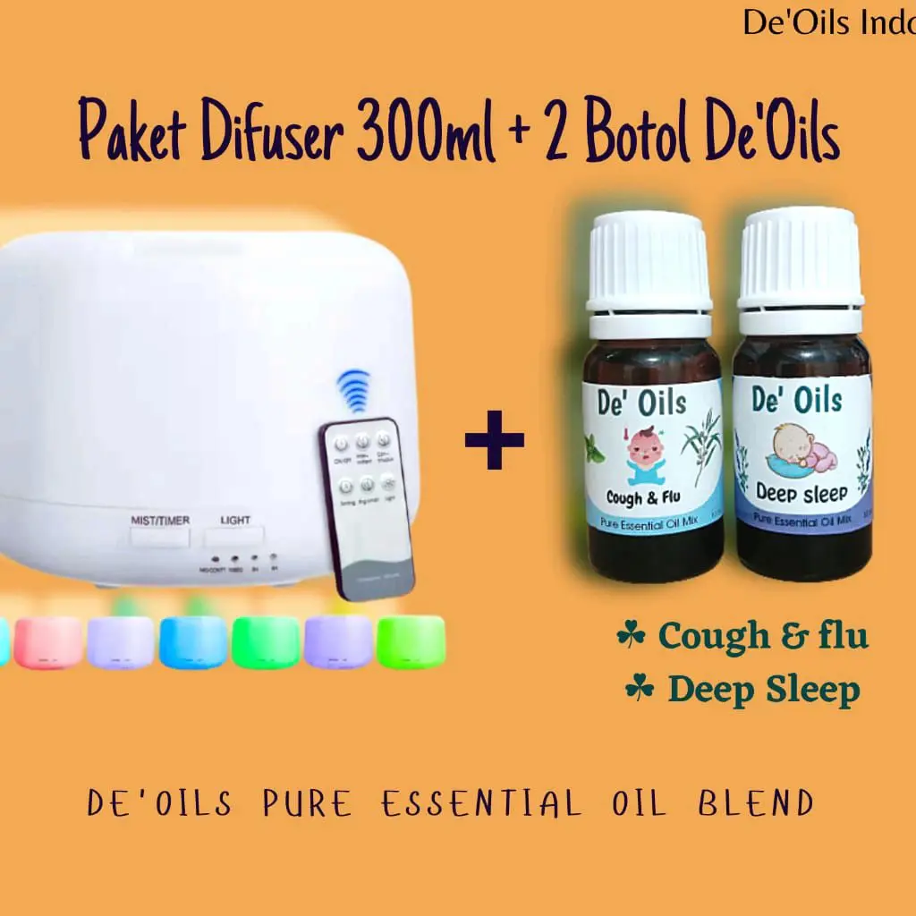 Difuser Humidifier 300ml+2 Botol De'Oils Essential Oil Murni