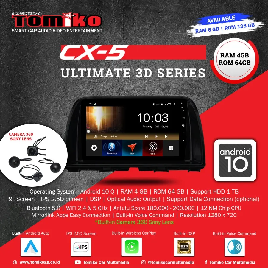 Head Unit Tomiko OEM Ultimate 3D Series for Mazda CX5 RAM - 4 / 64 GB