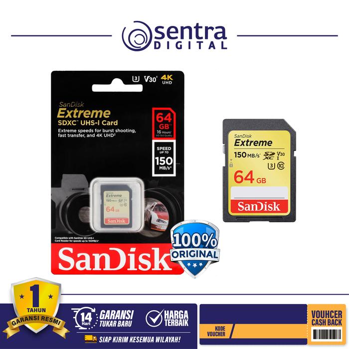 Gambar Sandisk Extreme SDXC UHS-I U3 V30 64GB 150MB/s dari Sentra Digital Kota Surabaya Tokopedia