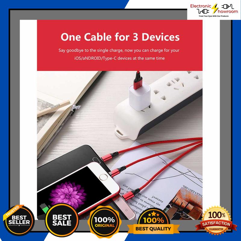 Kabel Charger 3in1 Micro USB + Lightning + USB Type C 1.2 Meter 2